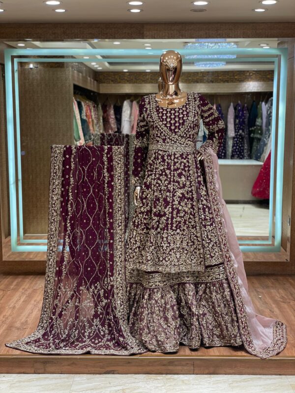 Bridal Angrakha Farshi Gown With Double Dupatta
