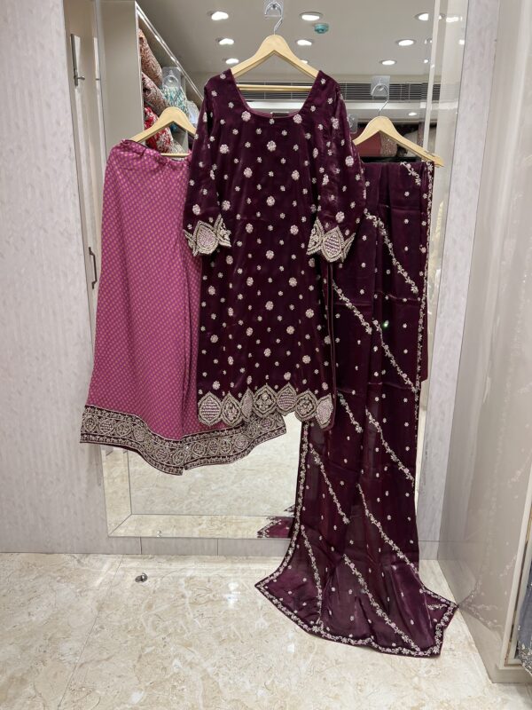 WINE ZARDOZI PALAZZO SUIT