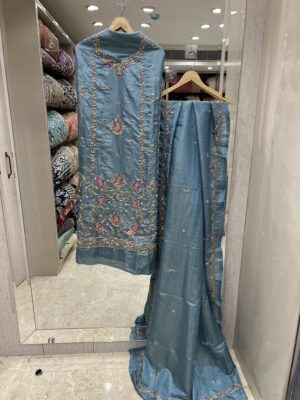 TEAL BLUE ZARDOZI SUIT MATERIAL