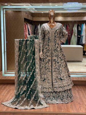 BRIDAL DEEP GREEN LONG-KOTI SHARARA