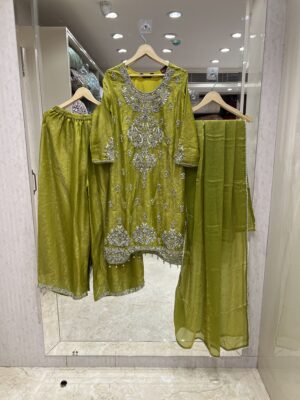 BRIGHT OLIVE GREEN PALAZZO SUIT