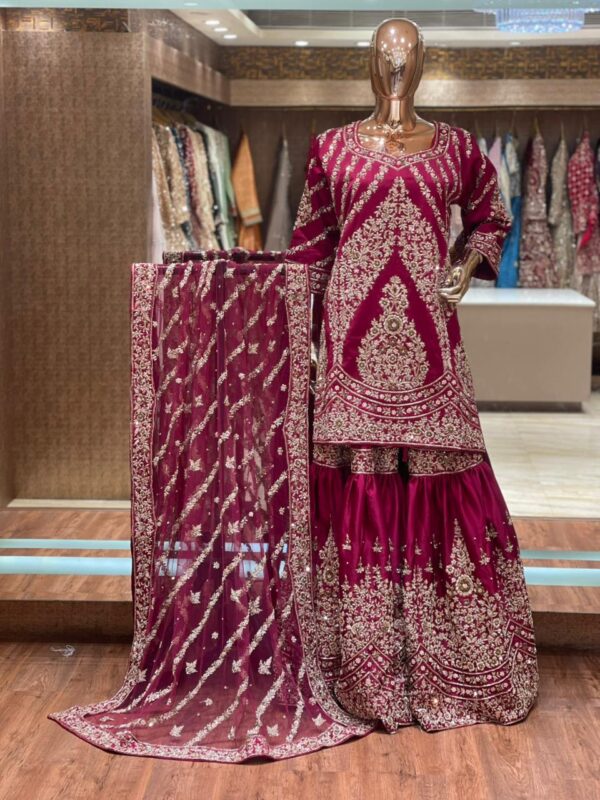 MAROON ZARDOZI GHARARA SUIT