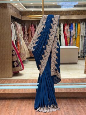 DEEP TEAL BLUE ZARDOZI SAREE