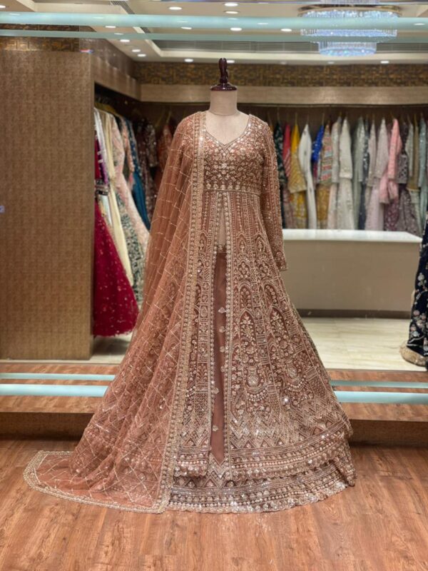 4f2f48ee-daee-41ad-92c3-0b945a2911bd COFFEE BROWN LONG KOTI LEHENGA