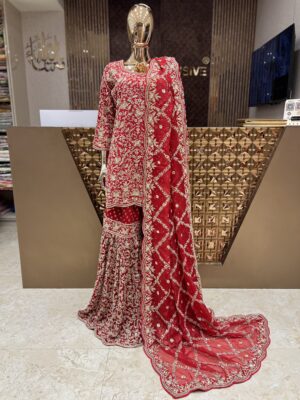 RICH CHILE RED ZARDOZI GHARARA