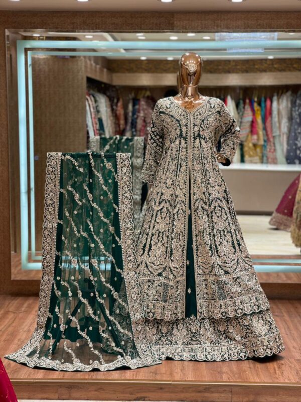 ee3602d1-31a4-4c5e-8933-c3db282679bf RICH GREEN BRIDAL LONG KOTI